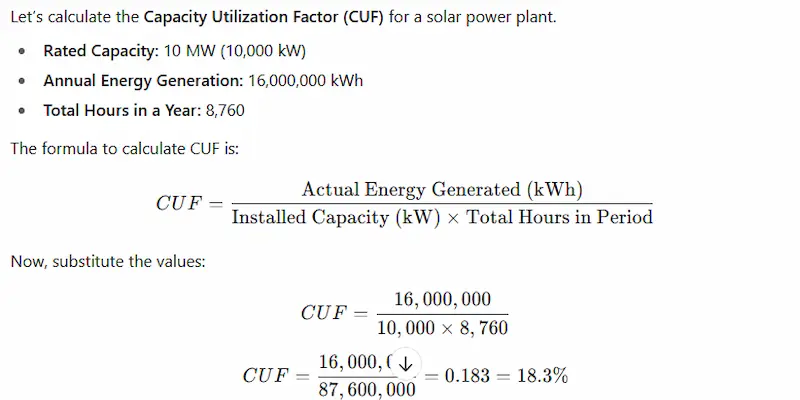 capacity utilization factor example formula