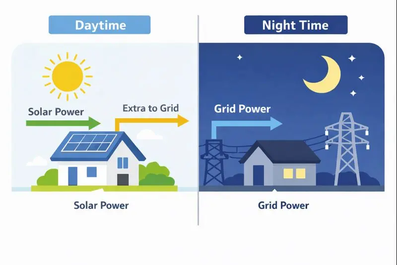 how net metering works India day night